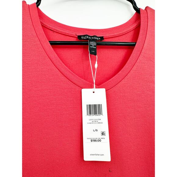 Eileen Fisher V-Neck Sleeveless Jersey Midi Dress in Watermelon Size Large NWT - Picture 3 of 4